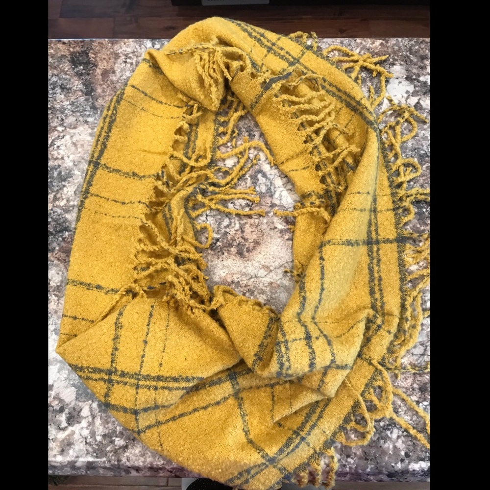 Yellow fringe infinity scarf